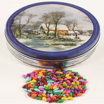 Scott's Cakes Rainbow Mix Chocolate Covered Sunflower Seeds in a Mini Homestead Tin