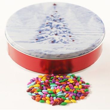 Scott's Cakes Rainbow Mix Chocolate Covered Sunflower Seeds in a Mini Blanket of White Tin