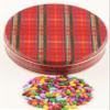 Scott's Cakes Rainbow Mix Chocolate Covered Sunflower Seeds in a Mini Plaid Tin view 1