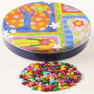 Scott's Cakes Rainbow Mix Chocolate Covered Sunflower Seeds in a Mini Flip Flops Tin