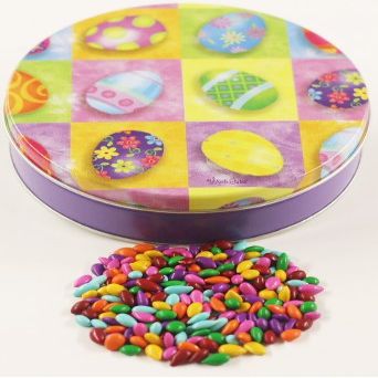 Scott's Cakes Rainbow Mix Chocolate Covered Sunflower Seeds in a Mini Bright Eggs Tin
