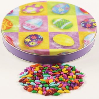 Scott's Cakes Rainbow Mix Chocolate Covered Sunflower Seeds in a Mini Bright Eggs Tin