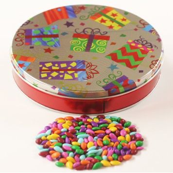 Scott's Cakes Rainbow Mix Chocolate Covered Sunflower Seeds in a Mini Gifts Galore Tin