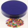 Scott's Cakes Rainbow Mix Chocolate Covered Sunflower Seeds in a Mini Solid Blue Tin view 1