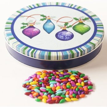Scott's Cakes Rainbow Mix Chocolate Covered Sunflower Seeds in a Mini Jeweltone Tin