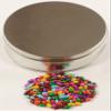 Scott's Cakes Rainbow Mix Chocolate Covered Sunflower Seeds in a Mini Solid Platinum Tin view 1