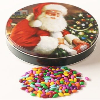 Scott's Cakes Rainbow Mix Chocolate Covered Sunflower Seeds in a Mini Santa's Visit Tin