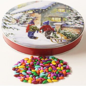 Scott's Cakes Rainbow Mix Chocolate Covered Sunflower Seeds in a Mini Snowday Tin