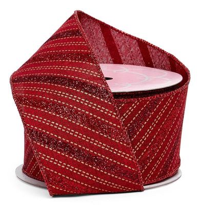 2 1/2" X10 Yards Peppermint Multi-STRP Natural Look Ribbon Christmas
