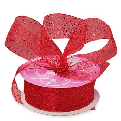 1 1/2" X 25 Yards Red Gemstone Dust Sheer Ribbon