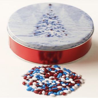 Scott's Cakes Patriotic Mix Chocolate Covered Sunflower Seeds in a Mini Blanket of White Tin
