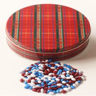 Scott's Cakes Patriotic Mix Chocolate Covered Sunflower Seeds in a Mini Plaid Tin
