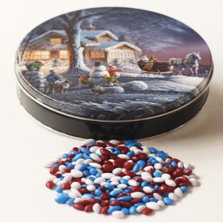 Scott's Cakes Patriotic Mix Chocolate Covered Sunflower Seeds in a Mini Sleigh Ride Tin