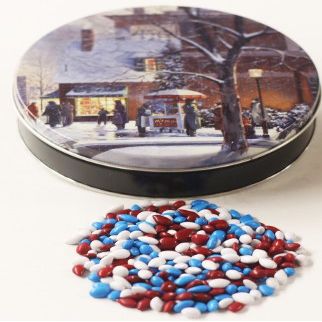 Scott's Cakes Patriotic Mix Chocolate Covered Sunflower Seeds in a Mini City Sidewalks Tin