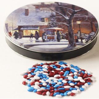 Scott's Cakes Patriotic Mix Chocolate Covered Sunflower Seeds in a Mini City Sidewalks Tin