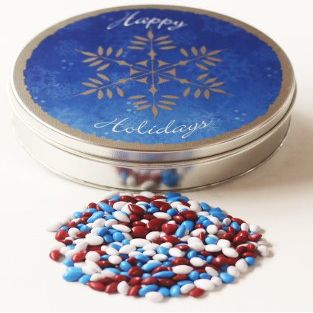 Scott's Cakes Patriotic Mix Chocolate Covered Sunflower Seeds in a Mini Snowflake Tin