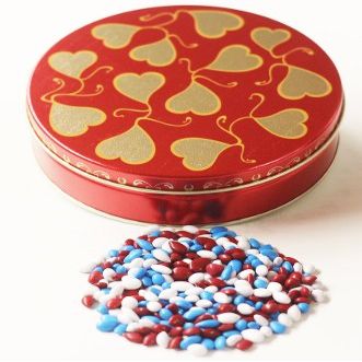 Scott's Cakes Patriotic Mix Chocolate Covered Sunflower Seeds in a Mini Heart Tin