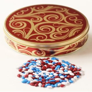 Scott's Cakes Patriotic Mix Chocolate Covered Sunflower Seeds in a Mini Golden Swirl Tin