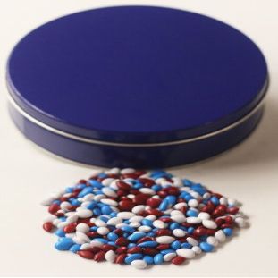 Scott's Cakes Patriotic Mix Chocolate Covered Sunflower Seeds in a Mini Solid Blue Tin