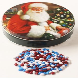 Scott's Cakes Patriotic Mix Chocolate Covered Sunflower Seeds in a Mini Santa's Visit Tin