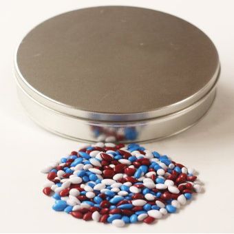 Scott's Cakes Patriotic Mix Chocolate Covered Sunflower Seeds in a Mini Solid Platinum Tin