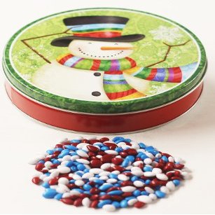 Scott's Cakes Patriotic Mix Chocolate Covered Sunflower Seeds in a Mini Scarf Snowman Tin
