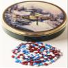 Scott's Cakes Patriotic Mix Chocolate Covered Sunflower Seeds in a Mini Village Christmas Tin view 1