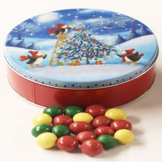 Scott's Cakes Holiday Mix Gourmet Chocolate Malt Balls in a Mini Penguin Tree Trimming Tin