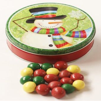 Scott's Cakes Holiday Mix Gourmet Chocolate Malt Balls in a Mini Scarf Snowman Tin