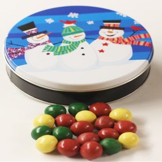 Scott's Cakes Holiday Mix Gourmet Chocolate Malt Balls in a Mini Whimsical Snowman Tin