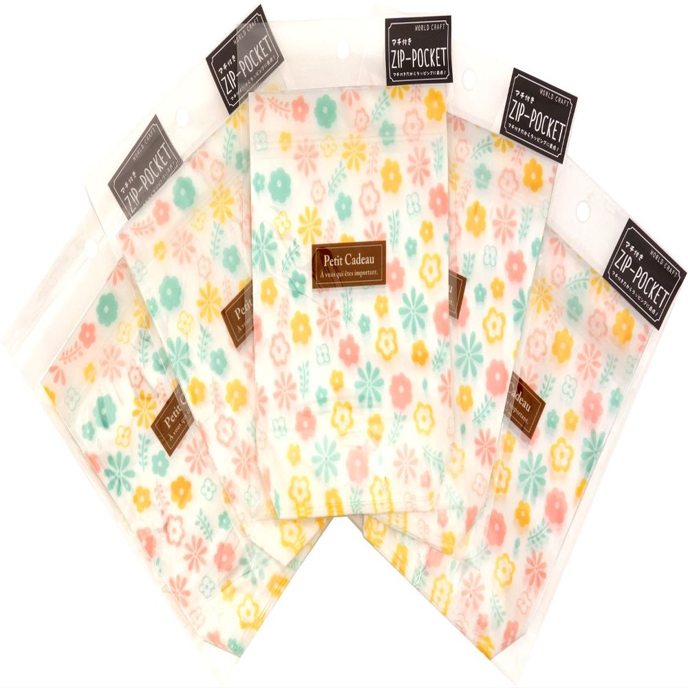 WRC Zip-Pocket Zipper Back with Gusset, Pastel Flowers, M, Pack of 25