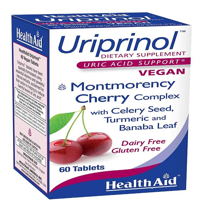 HealthAid Uriprinol 60 Tablets  TwiceDaily Antioxidant Uric Acid Cleanse with Montmorency Cherry, Celery Seed, Turmeric & Banaba Leaf  Vegan, NonGMO