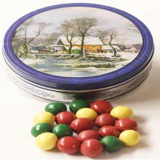 Scott's Cakes Holiday Mix Gourmet Chocolate Malt Balls in a Medium Homestead Tin