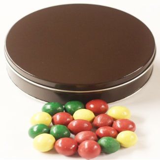 Scott's Cakes Holiday Mix Gourmet Chocolate Malt Balls in a Medium Solid Brown Tin