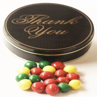 Scott's Cakes Holiday Mix Gourmet Chocolate Malt Balls in a Medium Thank You Tin