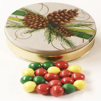 Scott's Cakes Holiday Mix Gourmet Chocolate Malt Balls in a Medium Festive Pinecone Tin