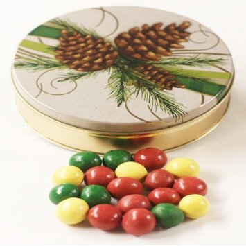 Scott's Cakes Holiday Mix Gourmet Chocolate Malt Balls in a Medium Festive Pinecone Tin