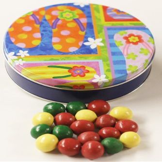 Scott's Cakes Holiday Mix Gourmet Chocolate Malt Balls in a Medium Flip Flops Tin