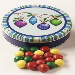Scott's Cakes Holiday Mix Gourmet Chocolate Malt Balls in a Medium Jeweltone Tin