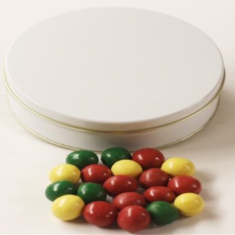 Scott's Cakes Holiday Mix Gourmet Chocolate Malt Balls in a Medium Solid White Tin