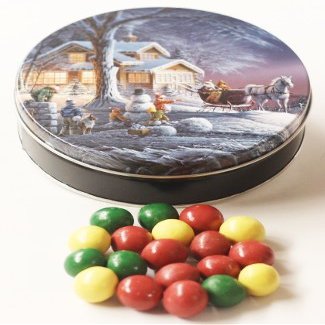 Scott's Cakes Holiday Mix Gourmet Chocolate Malt Balls in a Large Sleigh Ride Tin