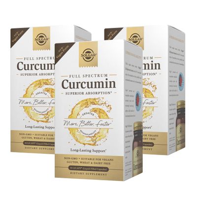 Solgar Full Spectrum Curcumin - 30 LiCaps, Pack of 3 - Superior Absorption - Brain, Joint & Immune Health - Vegan, Gluten Free, Non-GMO, Dairy Free - 90 Total Servings
