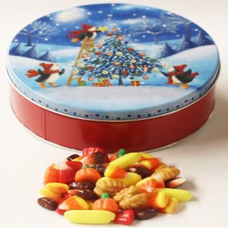 Scott's Cakes Fall Festival Mix in a Small Penguin Tree Trimming Tin
