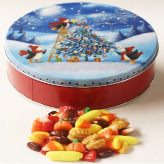 Scott's Cakes Fall Festival Mix in a Small Penguin Tree Trimming Tin