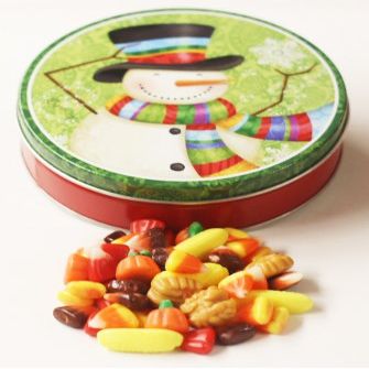 Scott's Cakes Fall Festival Mix in a Small Scarf Snowman Tin