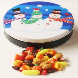 Scott's Cakes Fall Festival Mix in a Small Whimsical Snowman Tin