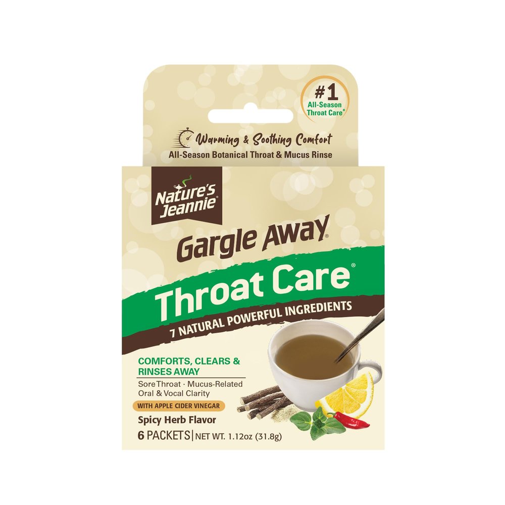 Gargle Away Natures Jeannie All-Natural Throat Care  Soothing Botanical Rinse for Sore Throat, Mucus-Related, Oral, Vocal Clarity - Seasonal & Daily Wellness (6 Packets, Warming Spicy Herb Flavor)