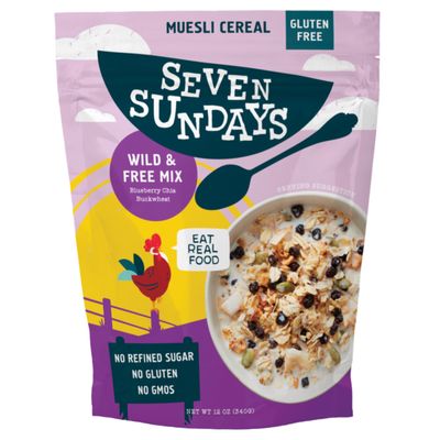 Seven Sundays Wild & Free Blueberry Chia Muesli Cereal {12 oz. pouch, 1 Count} | Gluten Free Certified | Non GMO | No Refined Sugar | Kosher