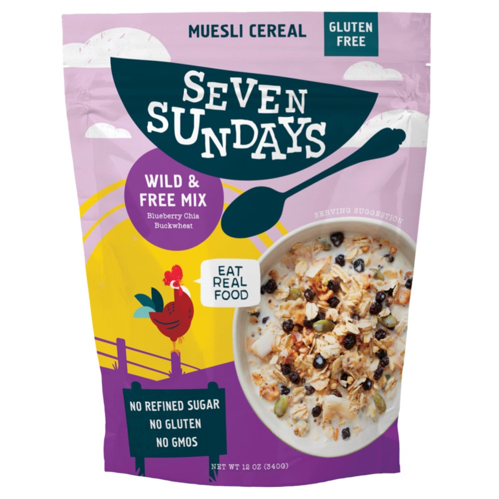 Seven Sundays Wild & Free Blueberry Chia Muesli Cereal {12 oz. pouch, 1 Count} | Gluten Free Certified | Non GMO | No Refined Sugar | Kosher