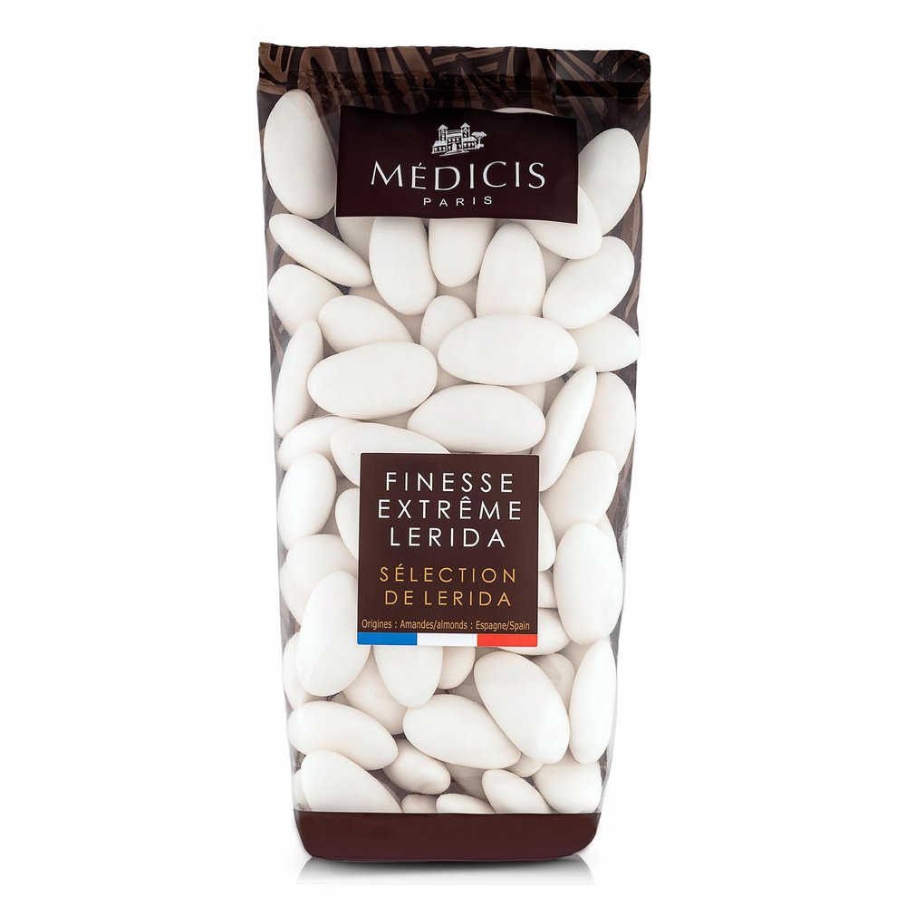 Medicis Premium Candied Almond Dragees (French Jordan Almonds) Sugar Coated Candies Ideal as a Party Favor for Weddings and Baby Showers, 75 Count Bag 8.8oz, White